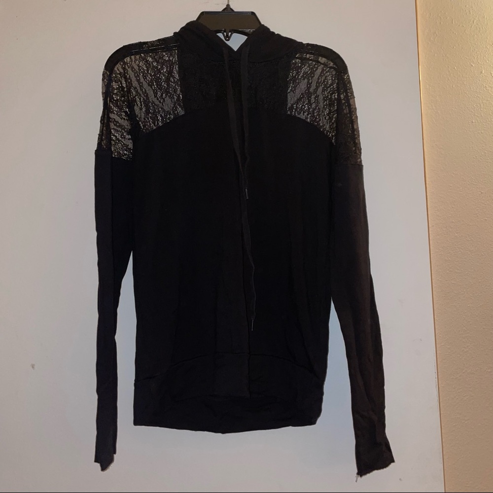 BLACK SOFT SWEATER WITH LACE SIZE S IN GOOD CONDITION